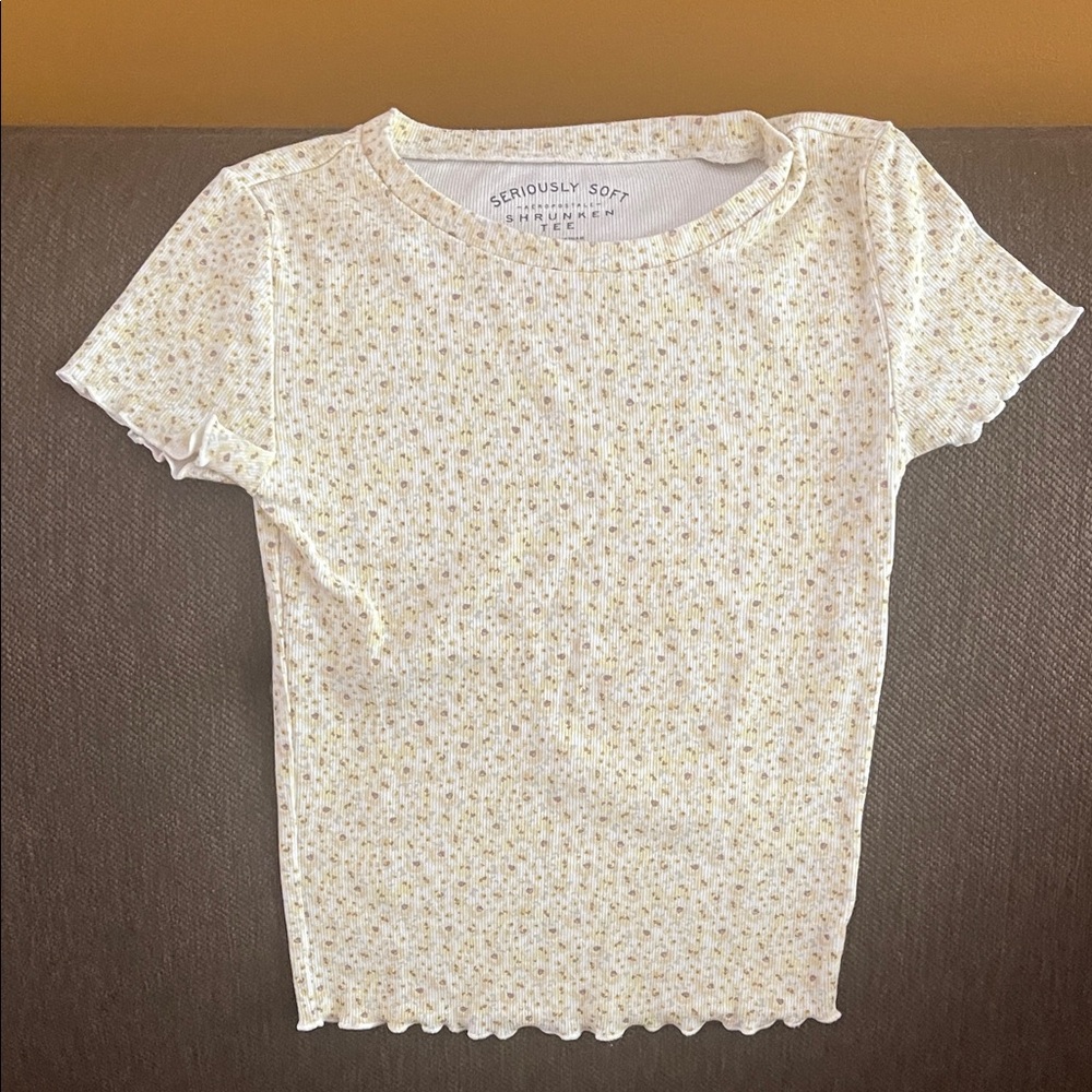 Aeropostale White Short Sleeve Floral Print Tee